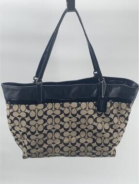 Coach Signature Canvas Tote Bag Black and Khaki